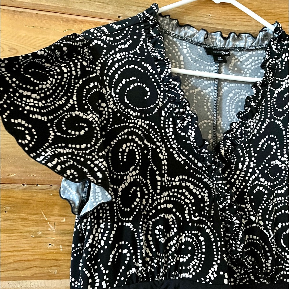 Vintage East 5th Dress size 14 Black White stretchy fun and flowy
